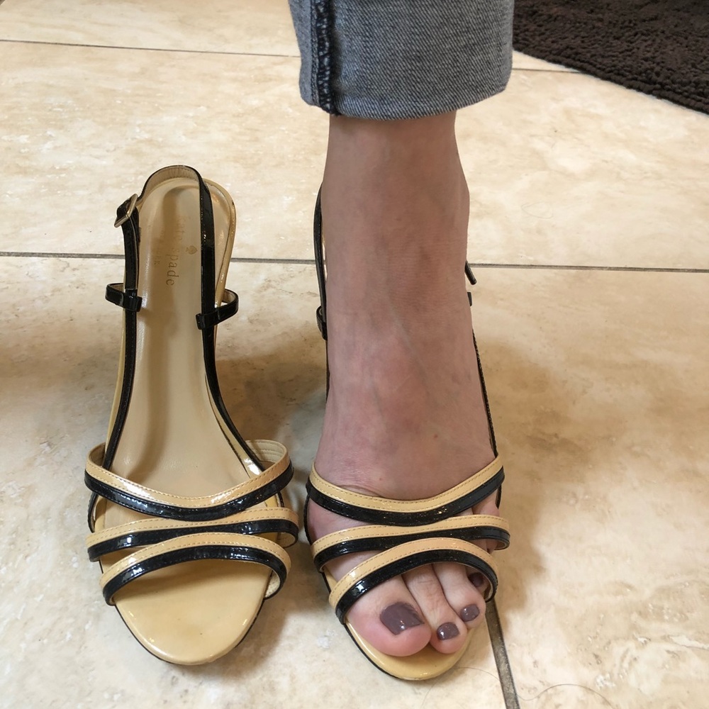 kate spade Black and Cream Strappy Wedge Sandals